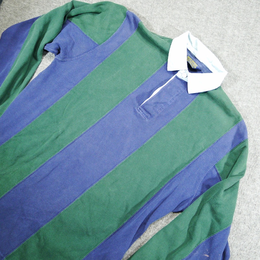 Vintage Brooks Brothers Rugby Shirt Mens Medium Green Blue Striped Cotton